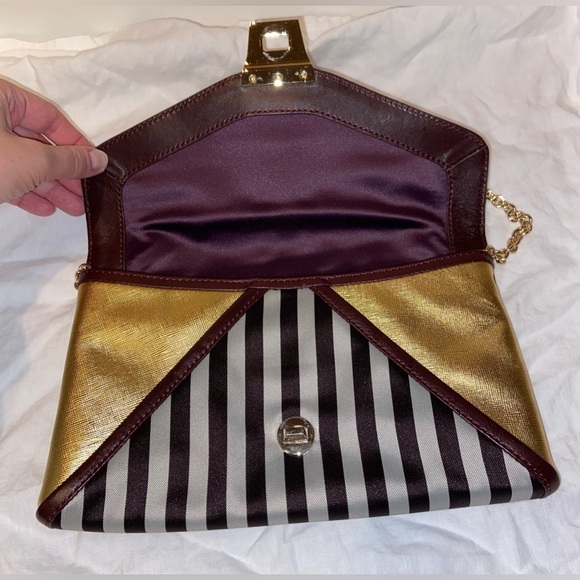 Women’s HENRI BENDEL brown and gold shoulder bag/clutch with gold hardware - Picture 15 of 17